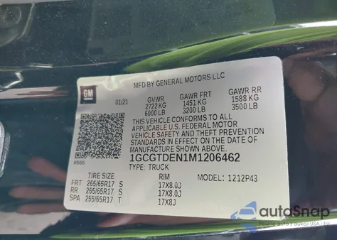 2021 Chevrolet Colorado 4Wd Short Box Z71 z USA, uszkodzony, nr VIN 1GCGTDEN1M1206462